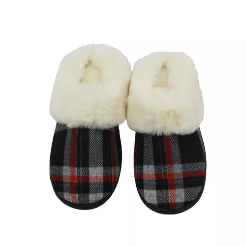 Women Slippers Soft Non-Slip Gingham Flat Home Cotton Shoes