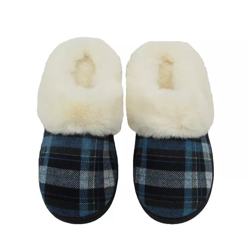Women Slippers Soft Non-Slip Gingham Flat Home Cotton Shoes