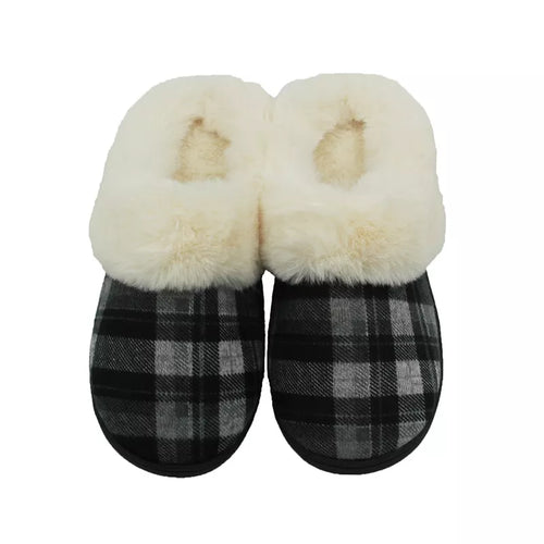 Women Slippers Soft Non-Slip Gingham Flat Home Cotton Shoes